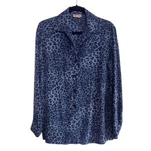 Vintage blue leopard print button-up blouse